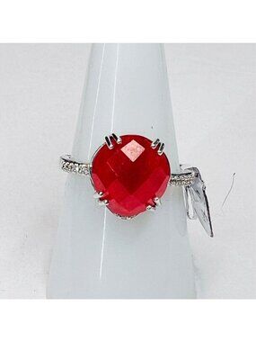 Ring Bomb Party ring, size 8, red gemstone, silver color band